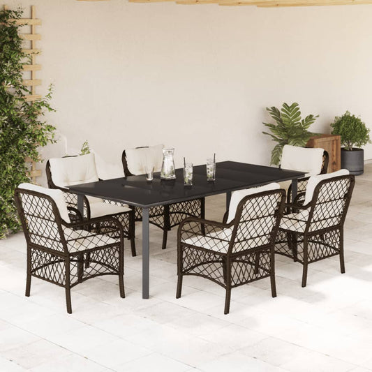 7-tlg. Garten-Essgruppe mit Kissen Braun Poly Rattan