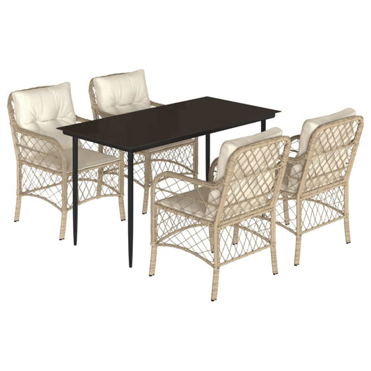 5-tlg. Garten-Essgruppe mit Kissen Beige Poly Rattan