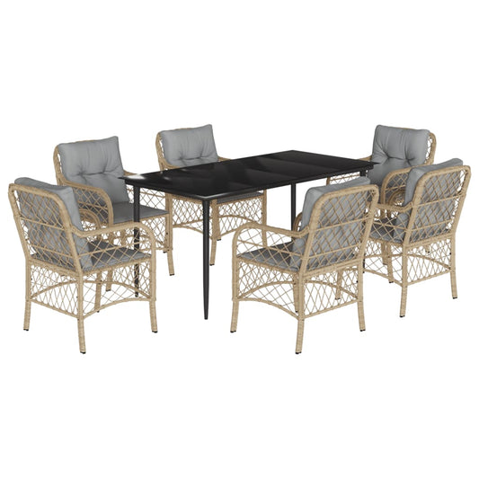 7-tlg. Garten-Essgruppe mit Kissen Beigemischung Poly Rattan