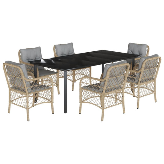 7-tlg. Garten-Essgruppe mit Kissen Beigemischung Poly Rattan