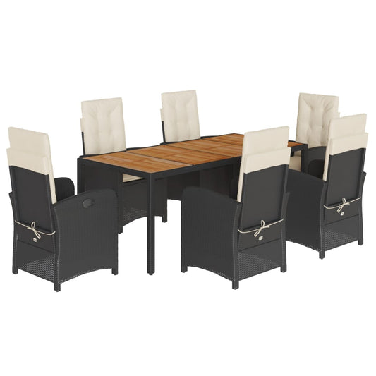 7-tlg. Garten-Essgruppe mit Kissen Schwarz Poly Rattan