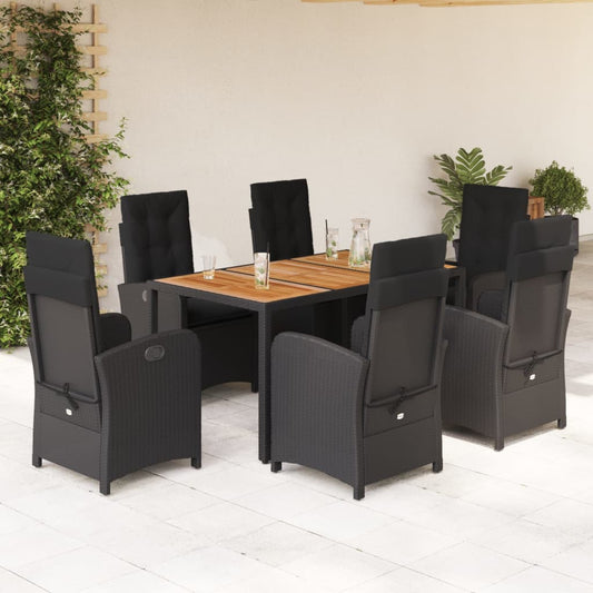 7-tlg. Garten-Essgruppe mit Kissen Schwarz Poly Rattan