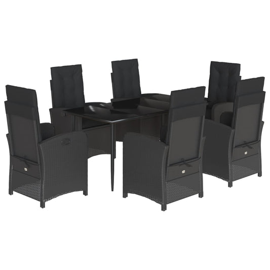 7-tlg. Garten-Essgruppe mit Kissen Schwarz Poly Rattan