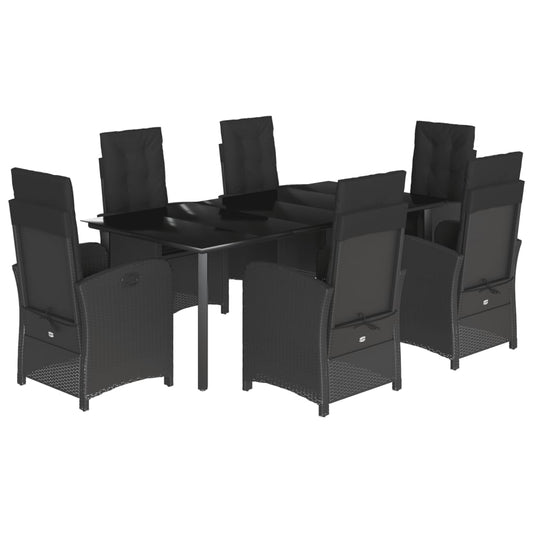 7-tlg. Garten-Essgruppe mit Kissen Schwarz Poly Rattan