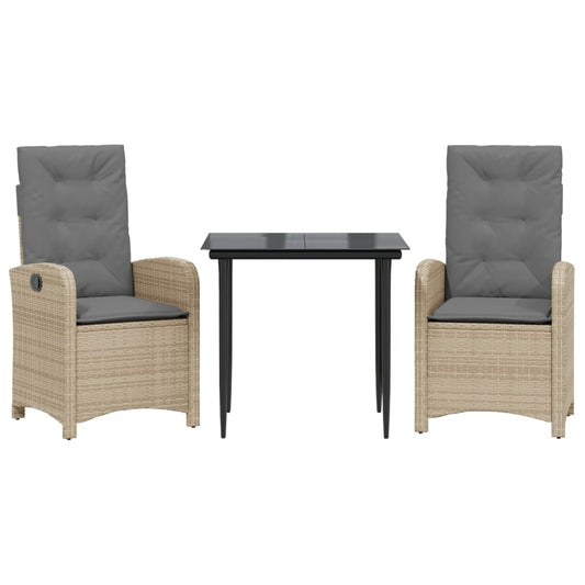 3-tlg. Garten-Essgruppe mit Kissen Beigemischung Poly Rattan