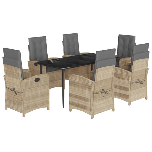 7-tlg. Garten-Essgruppe mit Kissen Beigemischung Poly Rattan
