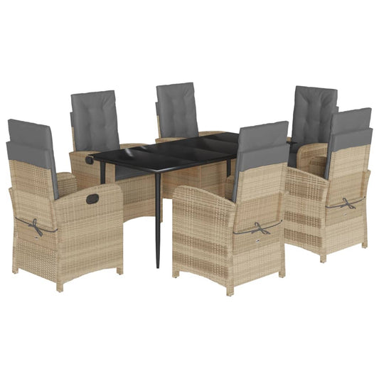 7-tlg. Garten-Essgruppe mit Kissen Beigemischung Poly Rattan