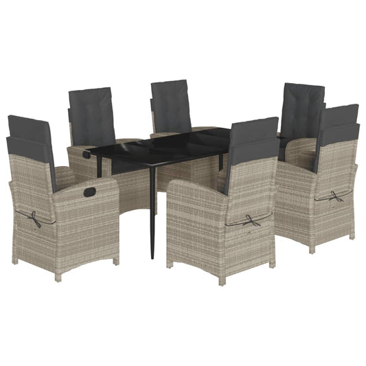 7-tlg. Garten-Essgruppe mit Kissen Hellgrau Poly Rattan