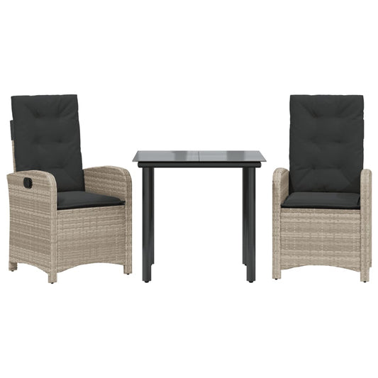 3-tlg. Garten-Essgruppe mit Kissen Hellgrau Poly Rattan