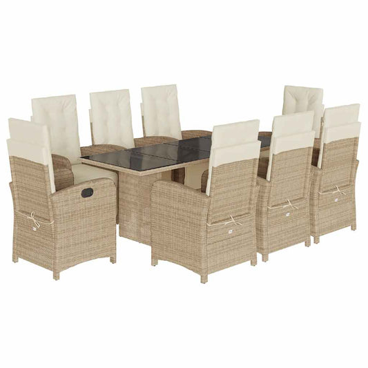 9-tlg. Garten-Essgruppe mit Kissen Beige Poly Rattan