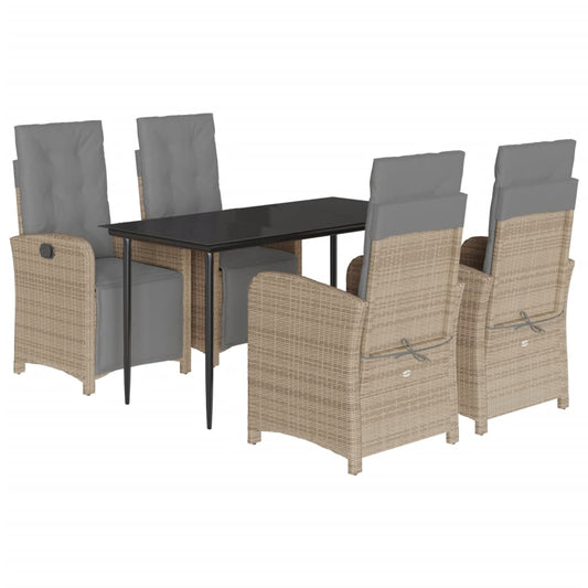 5-tlg. Garten-Essgruppe mit Kissen Beige Poly Rattan