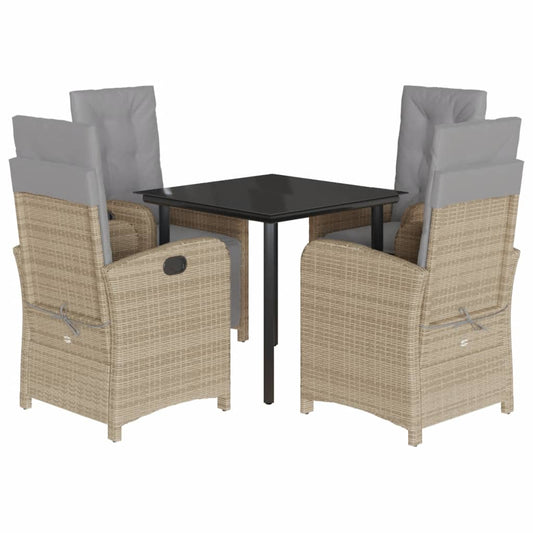 5-tlg. Garten-Essgruppe mit Kissen Beige Poly Rattan