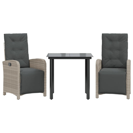 3-tlg. Bistro-Set mit Kissen Hellgrau Poly Rattan