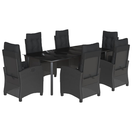 7-tlg. Garten-Essgruppe mit Kissen Schwarz Poly Rattan