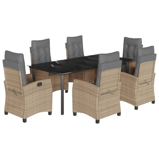 7-tlg. Garten-Essgruppe mit Kissen Beigemischung Poly Rattan