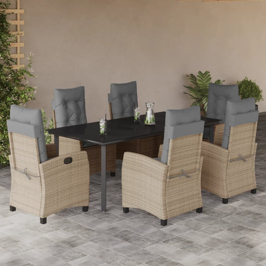 7-tlg. Garten-Essgruppe mit Kissen Beigemischung Poly Rattan