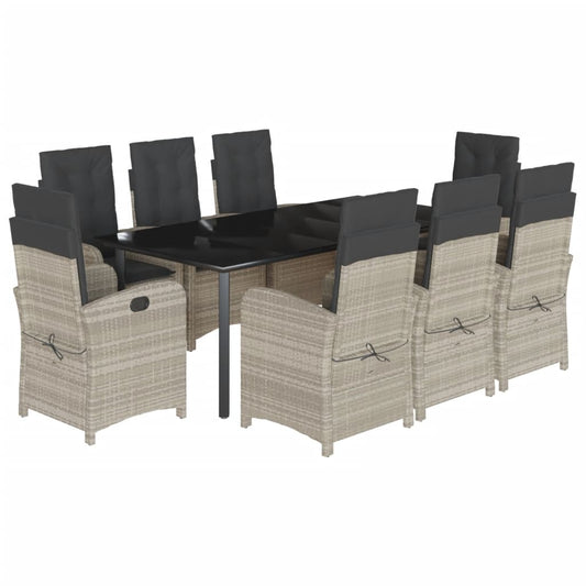 9-tlg. Garten-Essgruppe mit Kissen Hellgrau Poly Rattan
