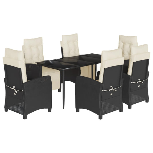 7-tlg. Garten-Essgruppe mit Kissen Schwarz Poly Rattan