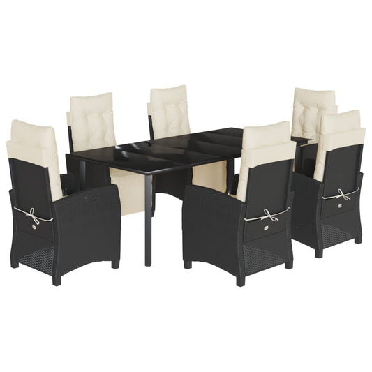 7-tlg. Garten-Essgruppe mit Kissen Schwarz Poly Rattan