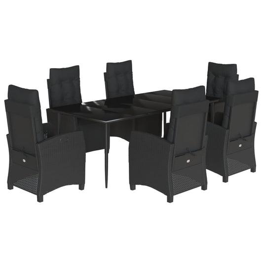 7-tlg. Garten-Essgruppe mit Kissen Schwarz Poly Rattan