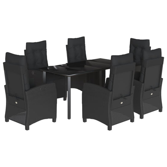 7-tlg. Garten-Essgruppe mit Kissen Schwarz Poly Rattan