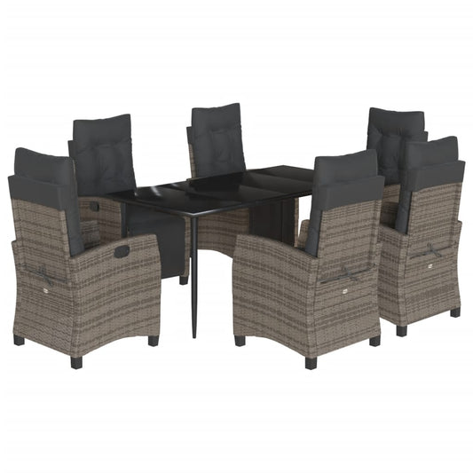 7-tlg. Garten-Essgruppe mit Kissen Grau Poly Rattan