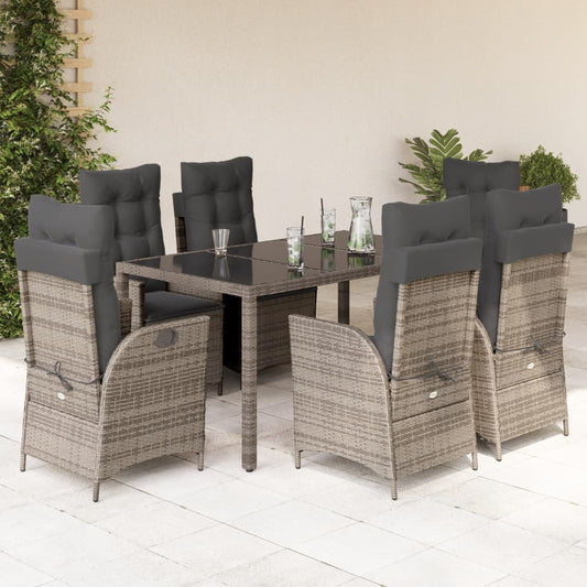 7-tlg. Garten-Essgruppe mit Kissen Grau Poly Rattan