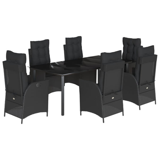 7-tlg. Garten-Essgruppe mit Kissen Schwarz Poly Rattan