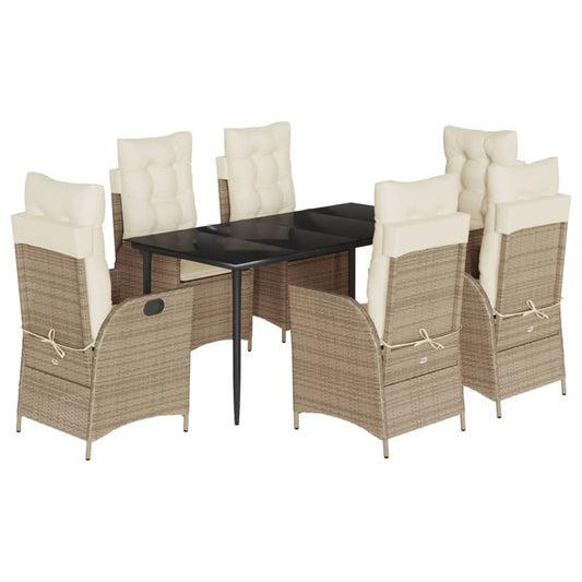 7-tlg. Garten-Essgruppe mit Kissen Beige Poly Rattan