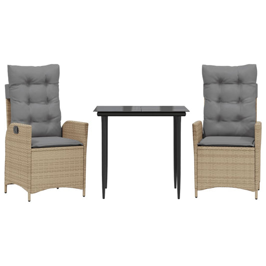 3-tlg. Garten-Essgruppe mit Kissen Beige Poly Rattan