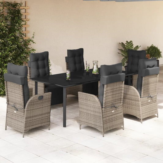 7-tlg. Garten-Essgruppe mit Kissen Grau Poly Rattan