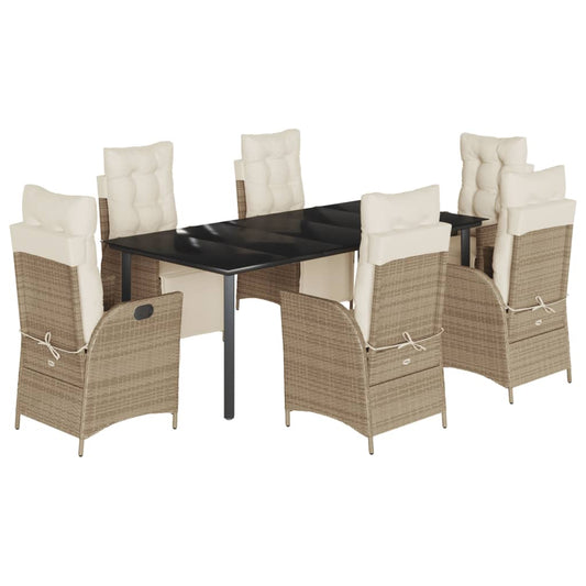 7-tlg. Garten-Essgruppe mit Kissen Beige Poly Rattan