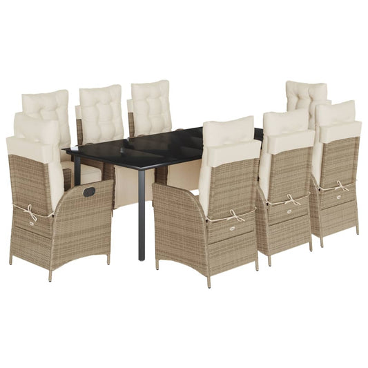 9-tlg. Garten-Essgruppe mit Kissen Beige Poly Rattan