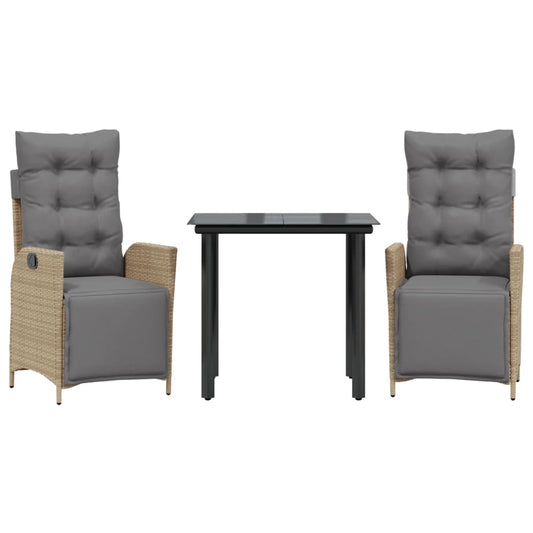 3-tlg. Garten-Essgruppe mit Kissen Beigemischung Poly Rattan