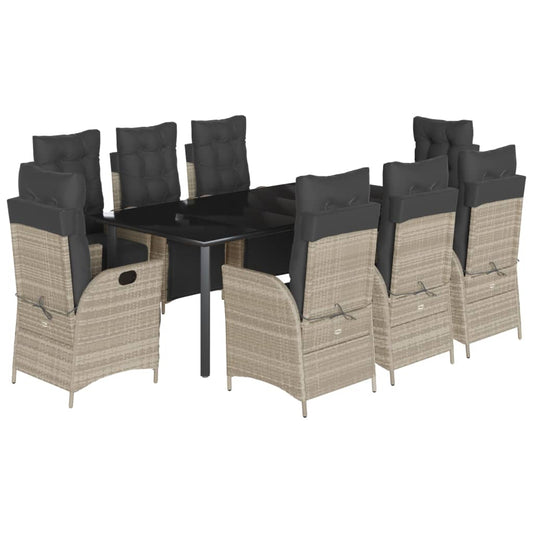 9-tlg. Garten-Essgruppe mit Kissen Hellgrau Poly Rattan