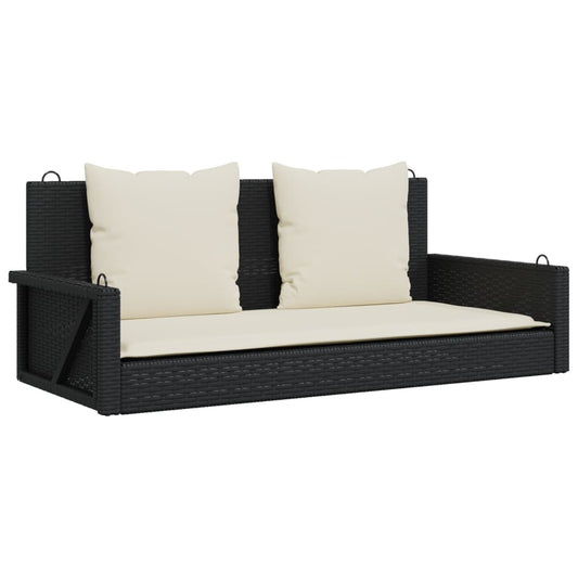 Schaukelbank mit Kissen Schwarz 119 x 56 x 48 cm Poly Rattan
