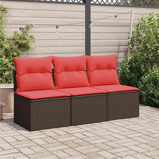Gartensofa mit Kissen 3-Sitzer Braun Poly Rattan