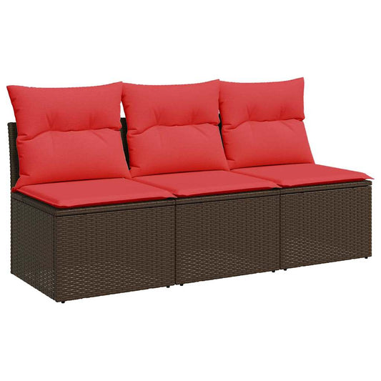 Gartensofa mit Kissen 3-Sitzer Braun Poly Rattan