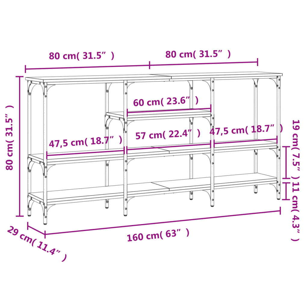 Konsolbord Brun Eg Look 160x29x80 cm Træmateriale