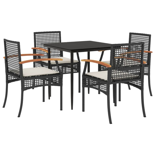 5-tlg. Garten-Essgruppe mit Kissen Schwarz Poly Rattan