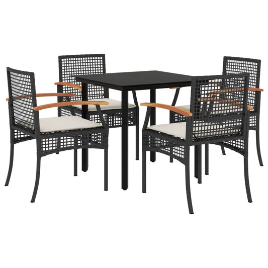 5-tlg. Garten-Essgruppe mit Kissen Schwarz Poly Rattan