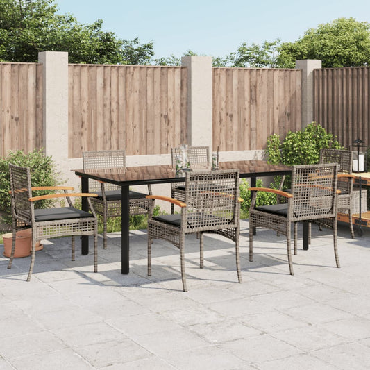 7-tlg. Garten-Essgruppe mit Kissen Grau Poly Rattan