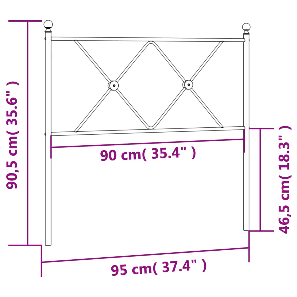Sengegavl Metal Hvid 90 cm