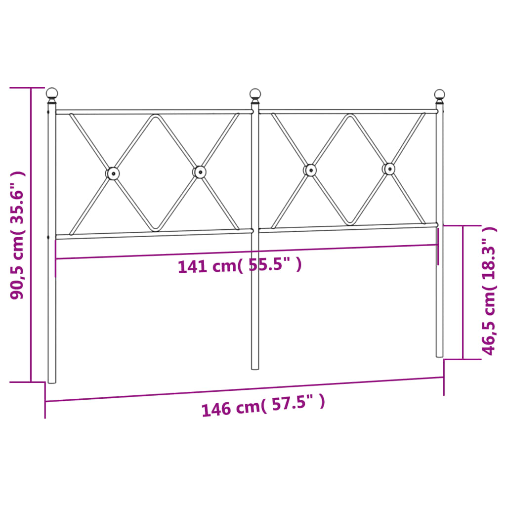 Sengegavl Metal Hvid 140 cm