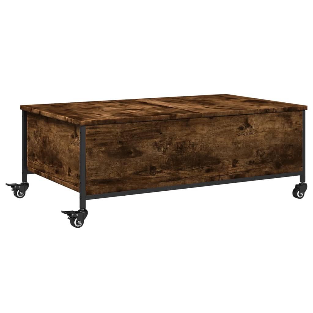 Sofabord med hjul røget eg 91x55x34 cm træmateriale