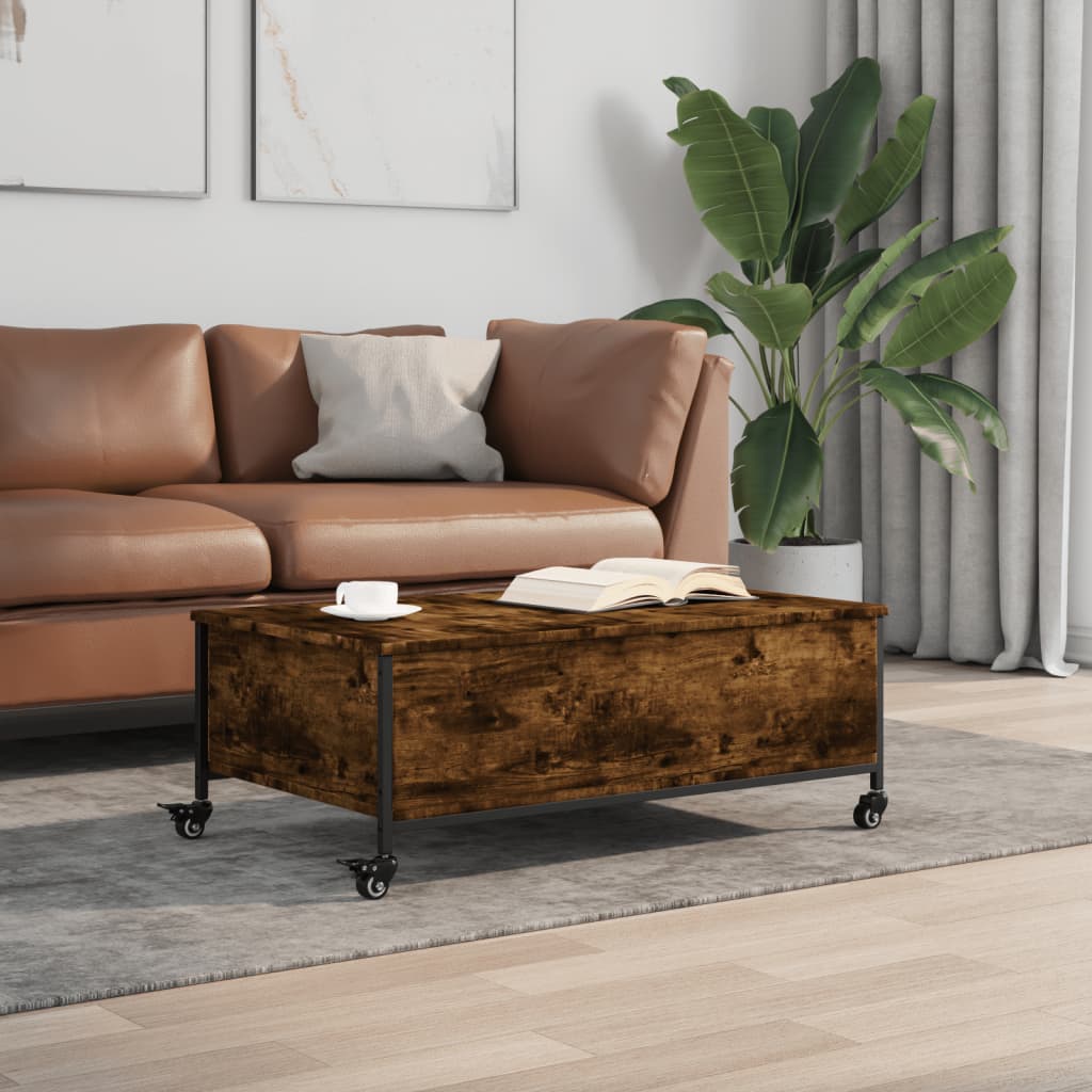 Sofabord med hjul røget eg 91x55x34 cm træmateriale