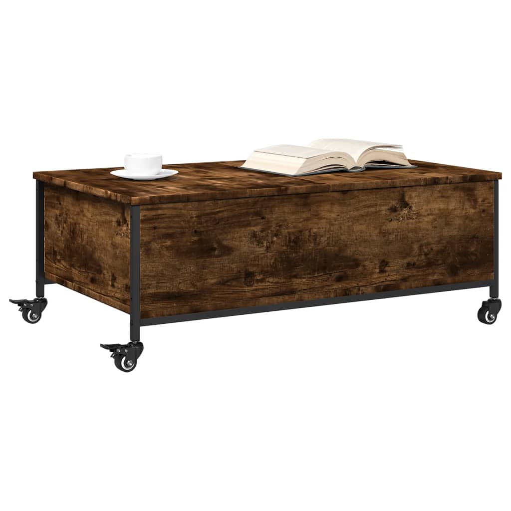 Sofabord med hjul røget eg 91x55x34 cm træmateriale