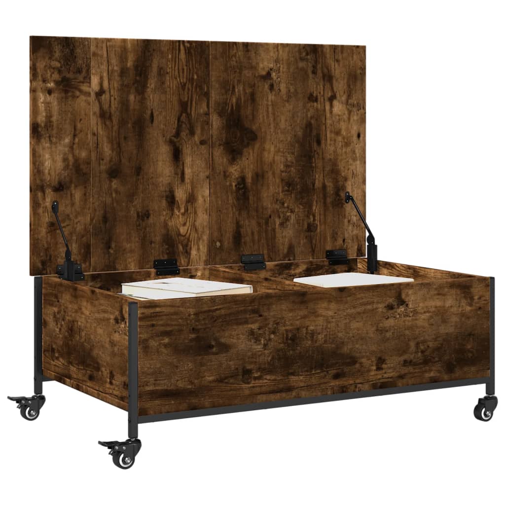 Sofabord med hjul røget eg 91x55x34 cm træmateriale