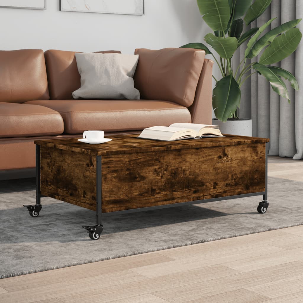 Sofabord med hjul røget eg 91x55x34 cm træmateriale