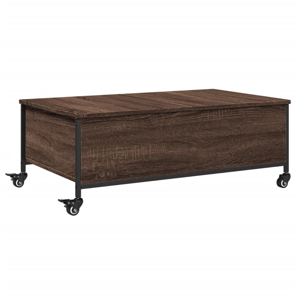 Sofabord med hjul brun eg 91x55x34 cm træmateriale